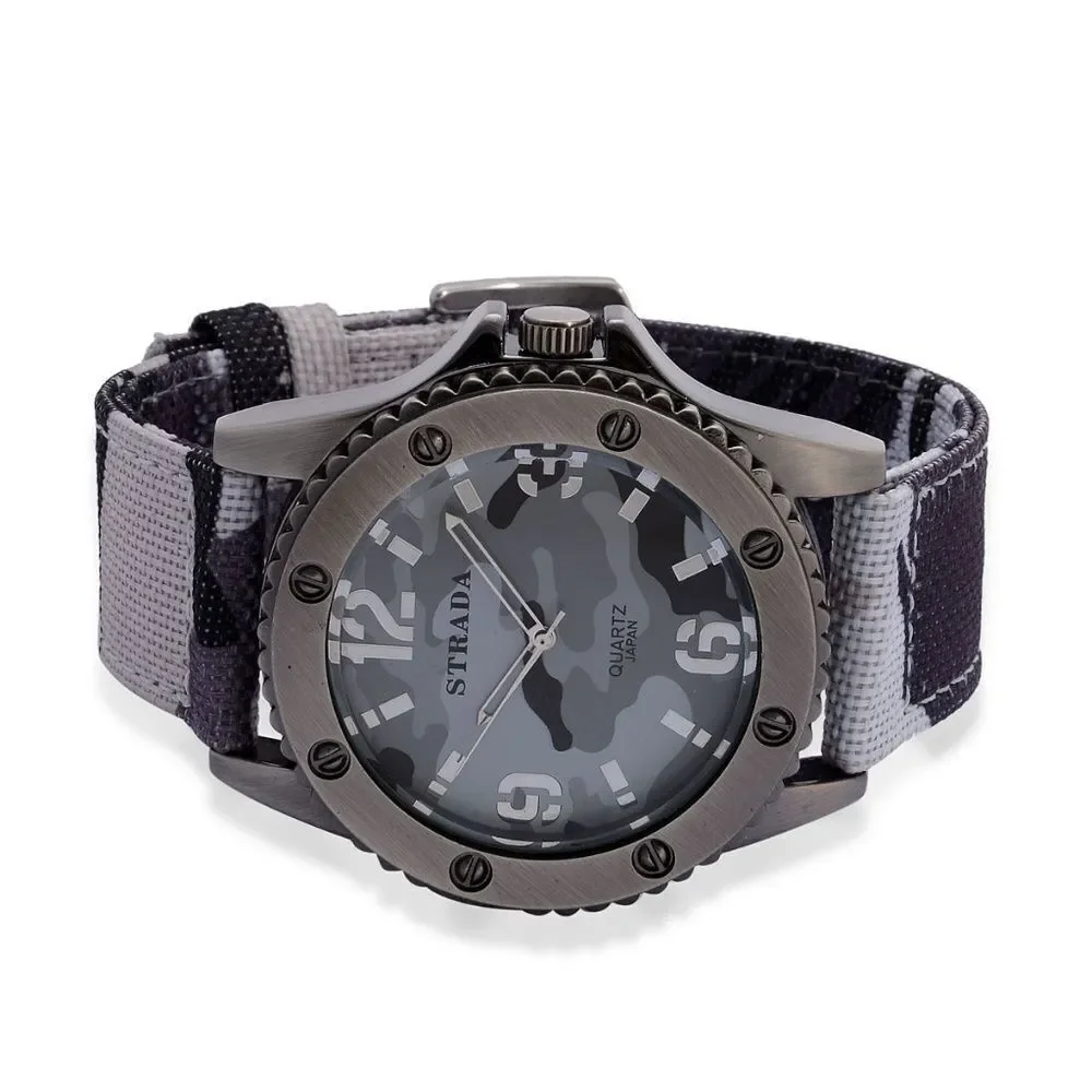 STRADA Camouflage Watch Nylon Band Stainless Steel Gray